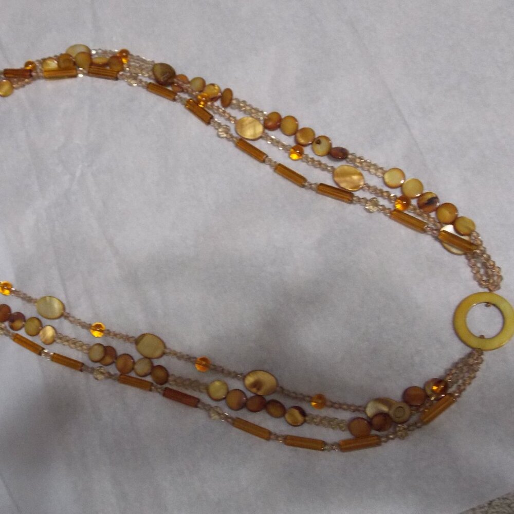 3 Strand Beaded Amber Gold & Natural Colors Necklace
